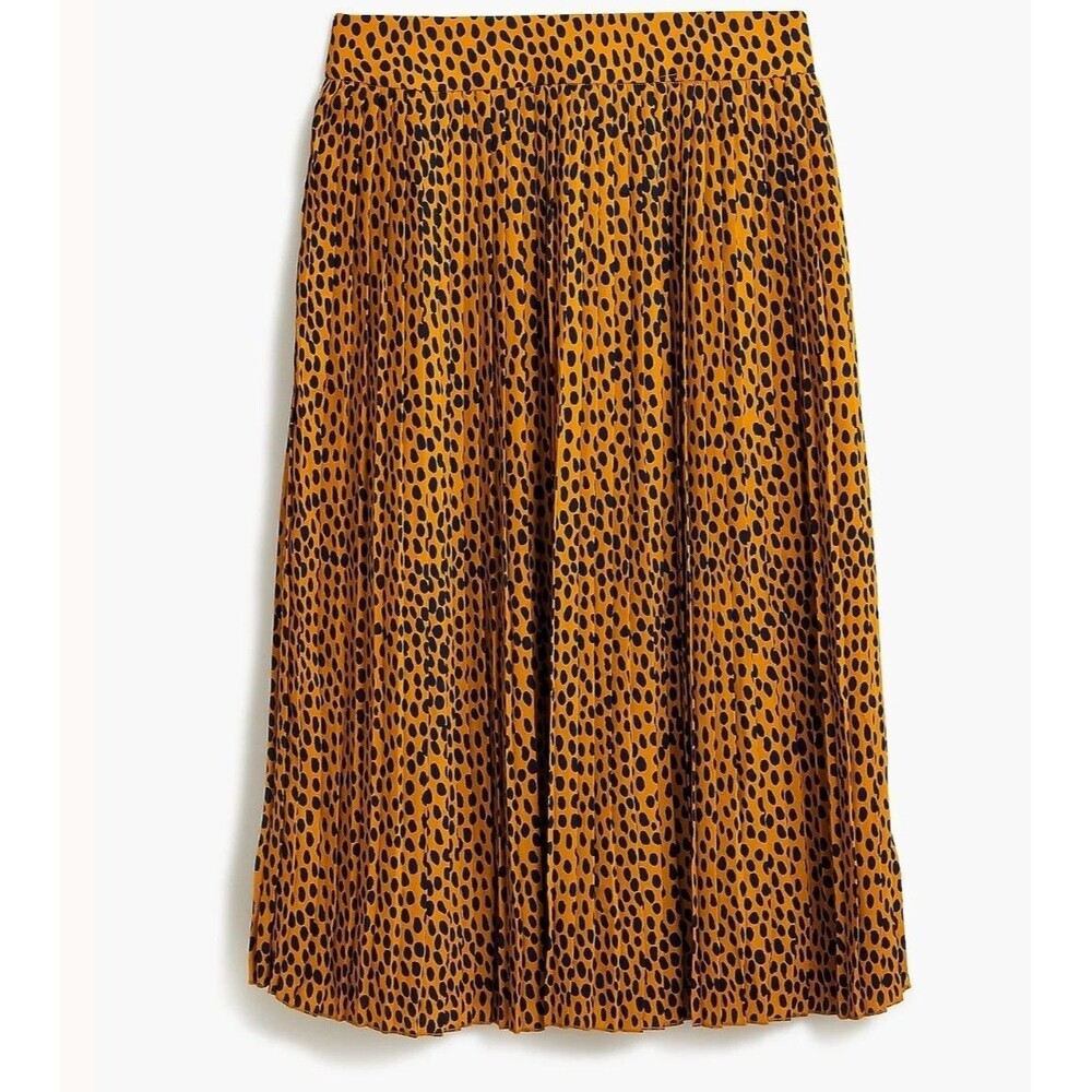 J.CREW  Pleated Midi Skirt Spotted Animal Print Navy/ Mustard Size 2 NWT